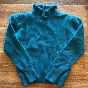 Vintage Liz Claiborne Lambswool Blend blue teal Sweater ruffle collar medium
